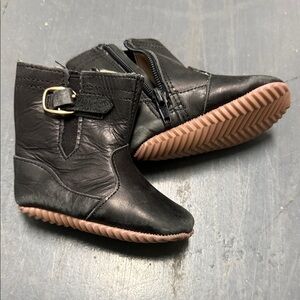 Little Love Bug Black Leather Kids Boots